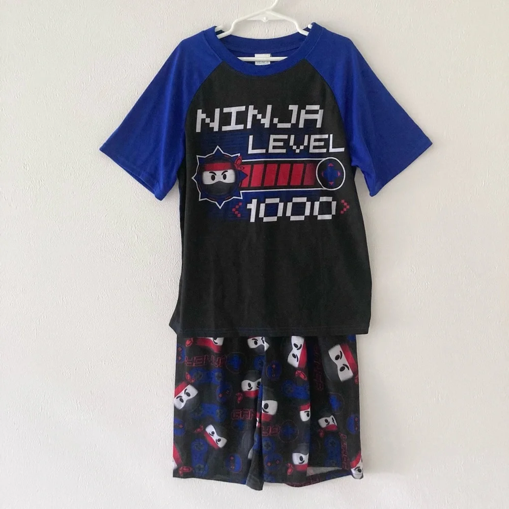 NWT The Childrens Place Ninja Level 1000 Pajama Short Set Size 7/8 M